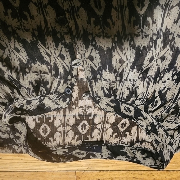 Faded Glory L (12-14) Black Combo Ikat Print Peasant Blouse Tunic Top - Picture 13 of 15